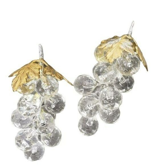 3 Lucite Faceted Grape‎ Clusters Clear Acrylic Vintage Mid Century on Gold Wire - Picture 1 of 7